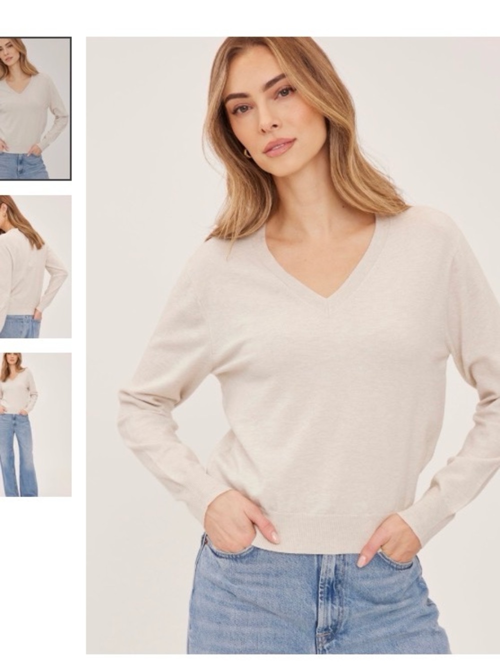 Gentle Fawn Women's V-Neck Sweater in Light Cream